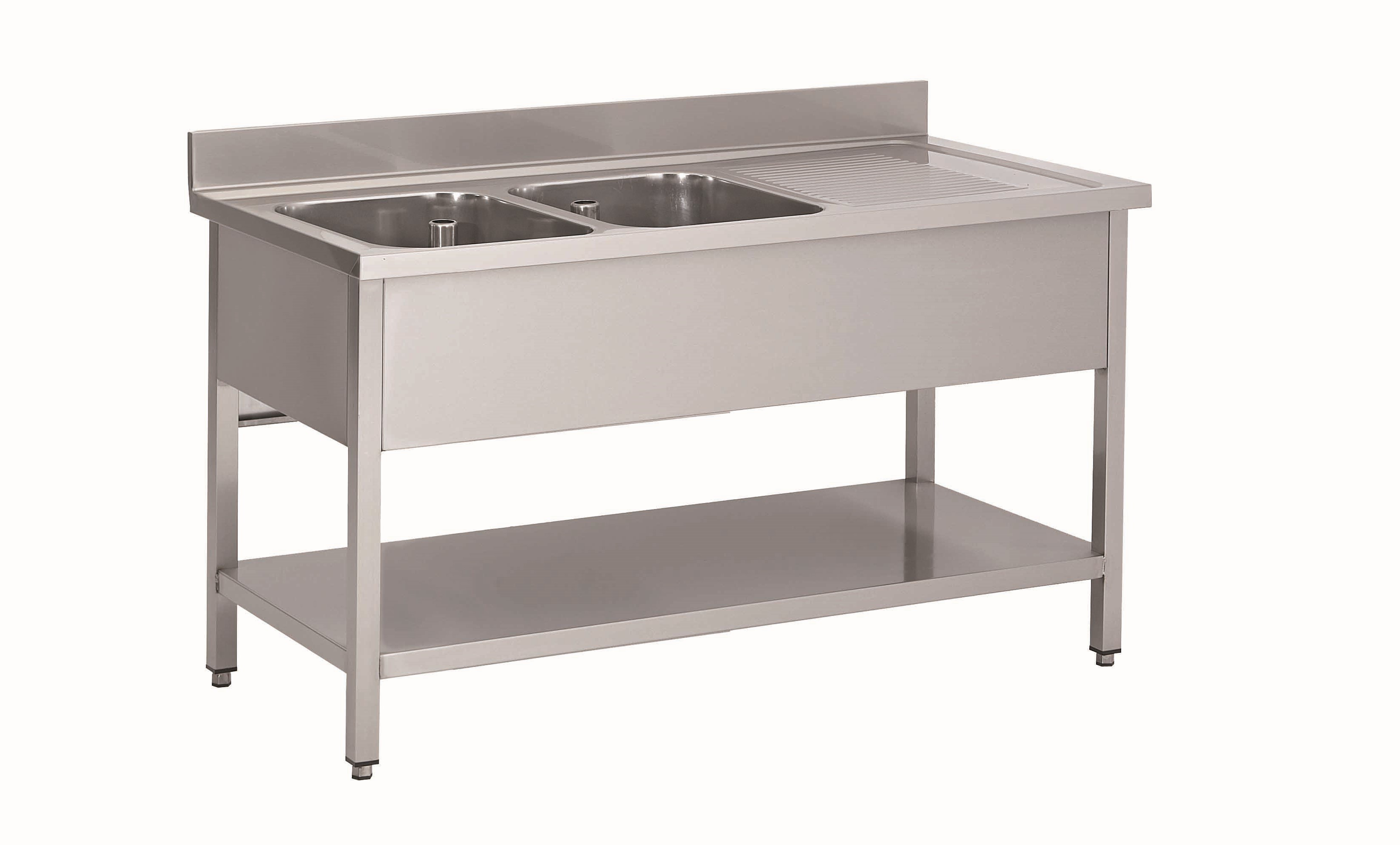 Plonge inox soudée L2G 2 bacs 600x500x300 mm - Professionnelle