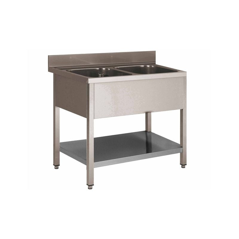 Plonge Inox L2G 2 Bacs 600x500mm - Évier Professionnel Soudé Cuisine