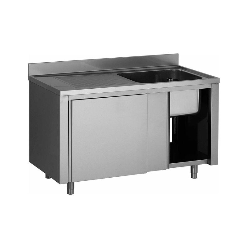 Plonge placard inox 304 L2G - Bac 600x500x300 mm - Égouttoir gauche