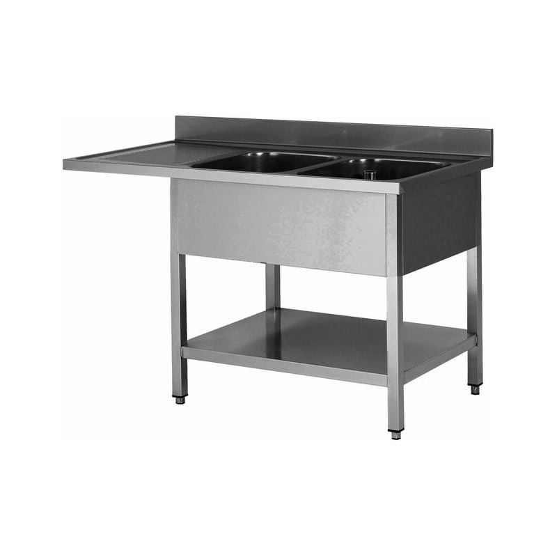 Plonge Professionnelle Inox 304 L2G - 2 Bacs Droits, Égouttoir Gauche