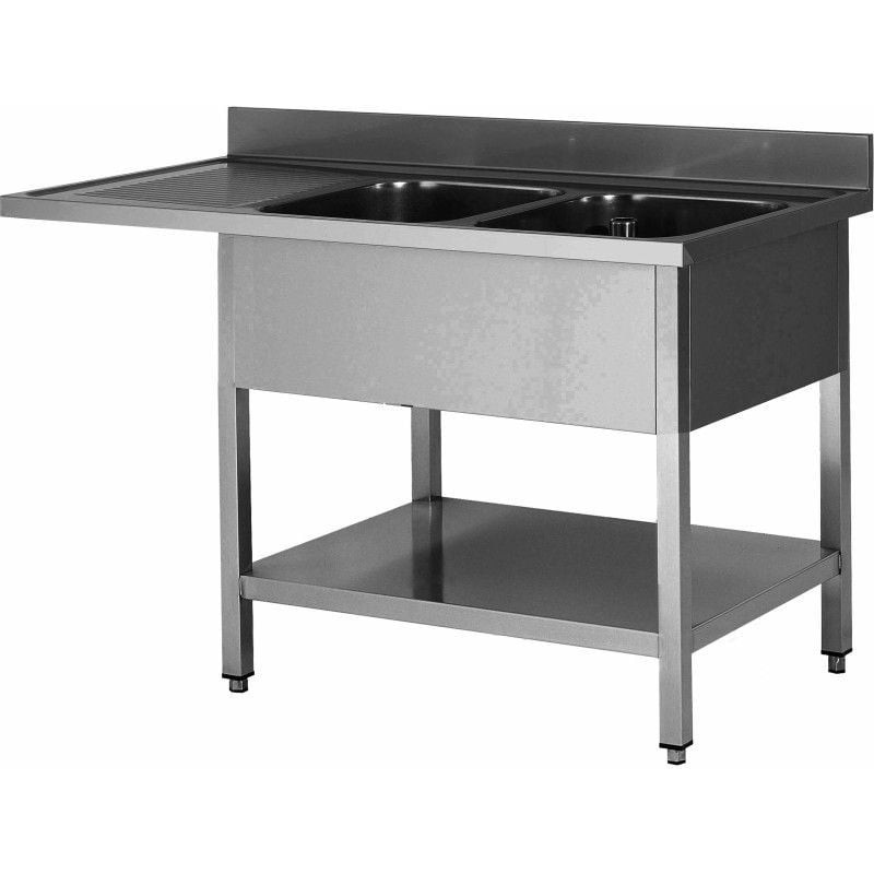 Plonge Professionnelle Inox 304 L2G - 2 Bacs Droits, Égouttoir Gauche