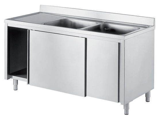 Plonge placard inox 304 2 bacs L2G - Lavage professionnel de vaisselle