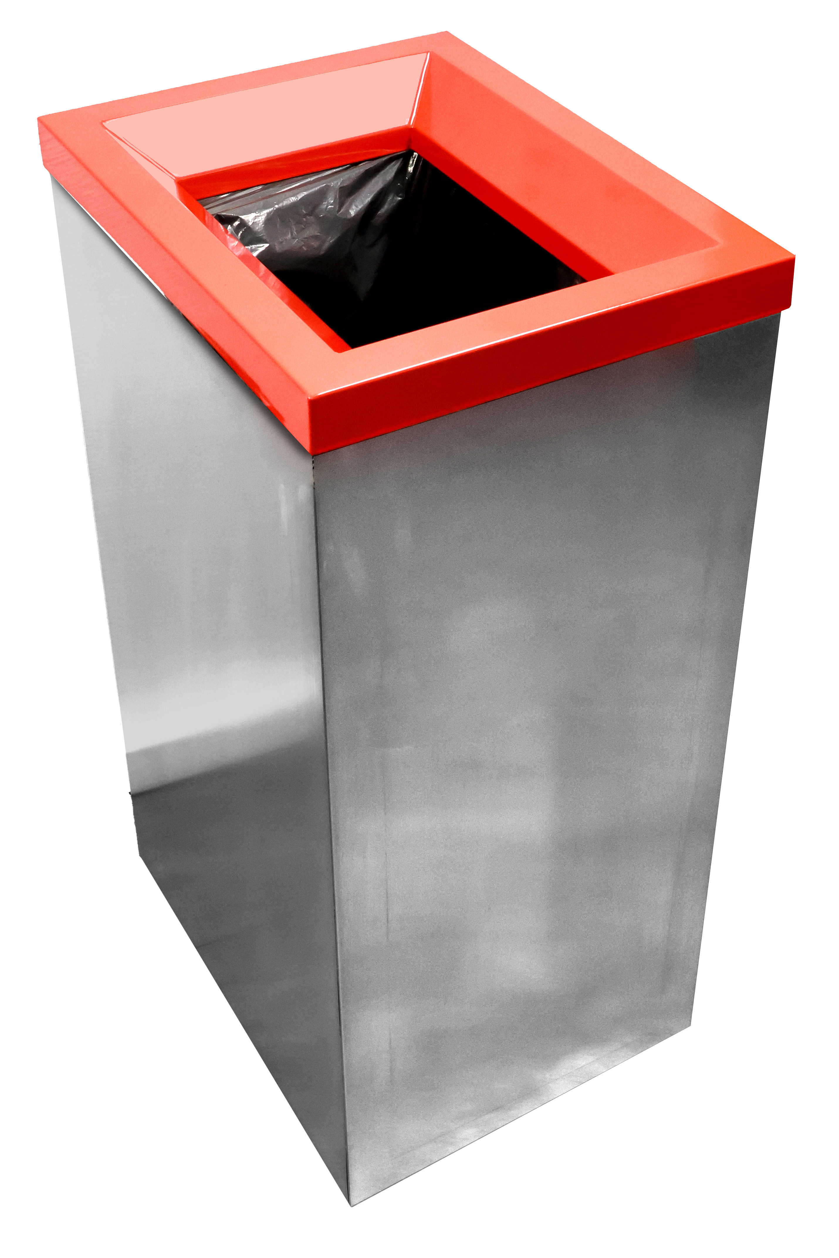 Poubelle de tri sélectif L2G en inox 304 - Couvercle rouge amovible