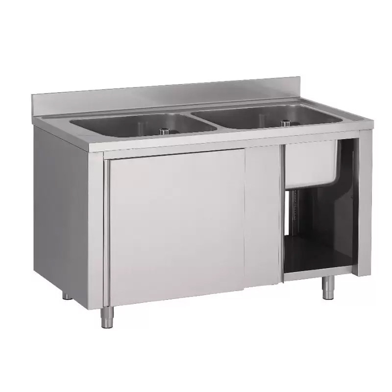 Plonge placard inox 304 L2G - 2 bacs professionnel pour restauration