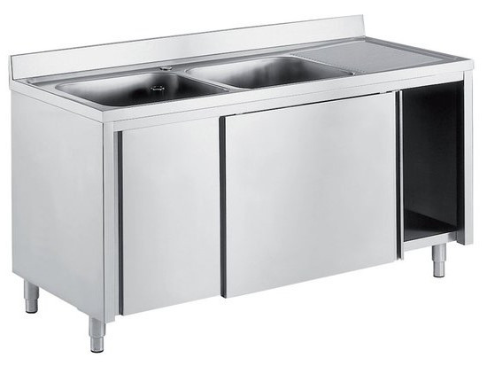 Plonge placard inox 304 L2G avec 2 bacs - Cuisine pro 600x500mm