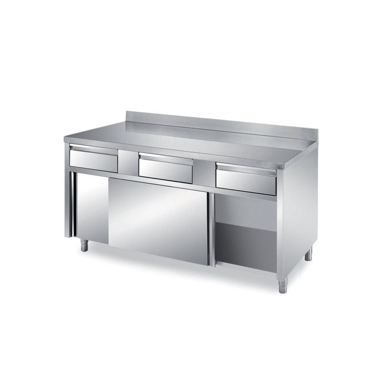 Meuble bas inox 304 L2G - 2 portes coulissantes pour cuisine pro