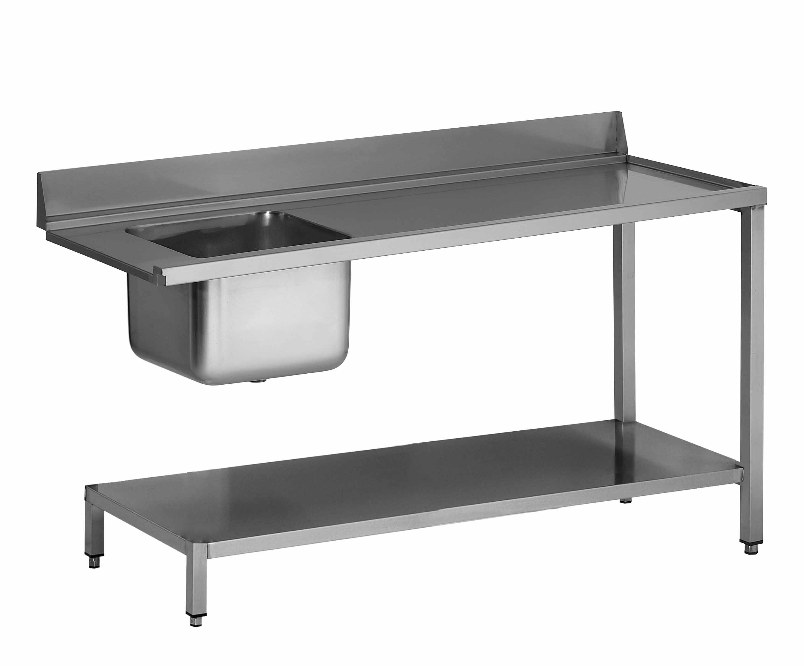 Table d'entrée L2G LV adossée avec plage et étagère - Inox