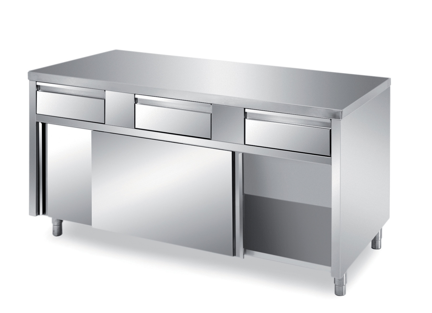 Meuble bas central inox L2G - 2 portes coulissantes pour cuisine pro