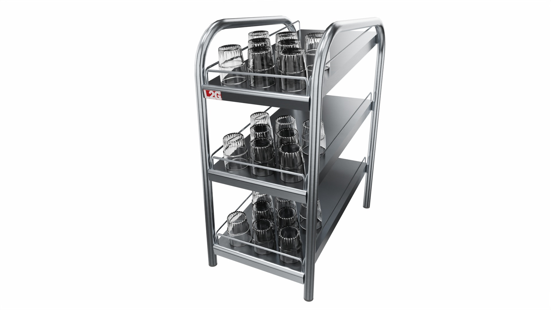 Étagère soudée inox 3 niveaux inclinés L2G - Stockage verres 170mm max