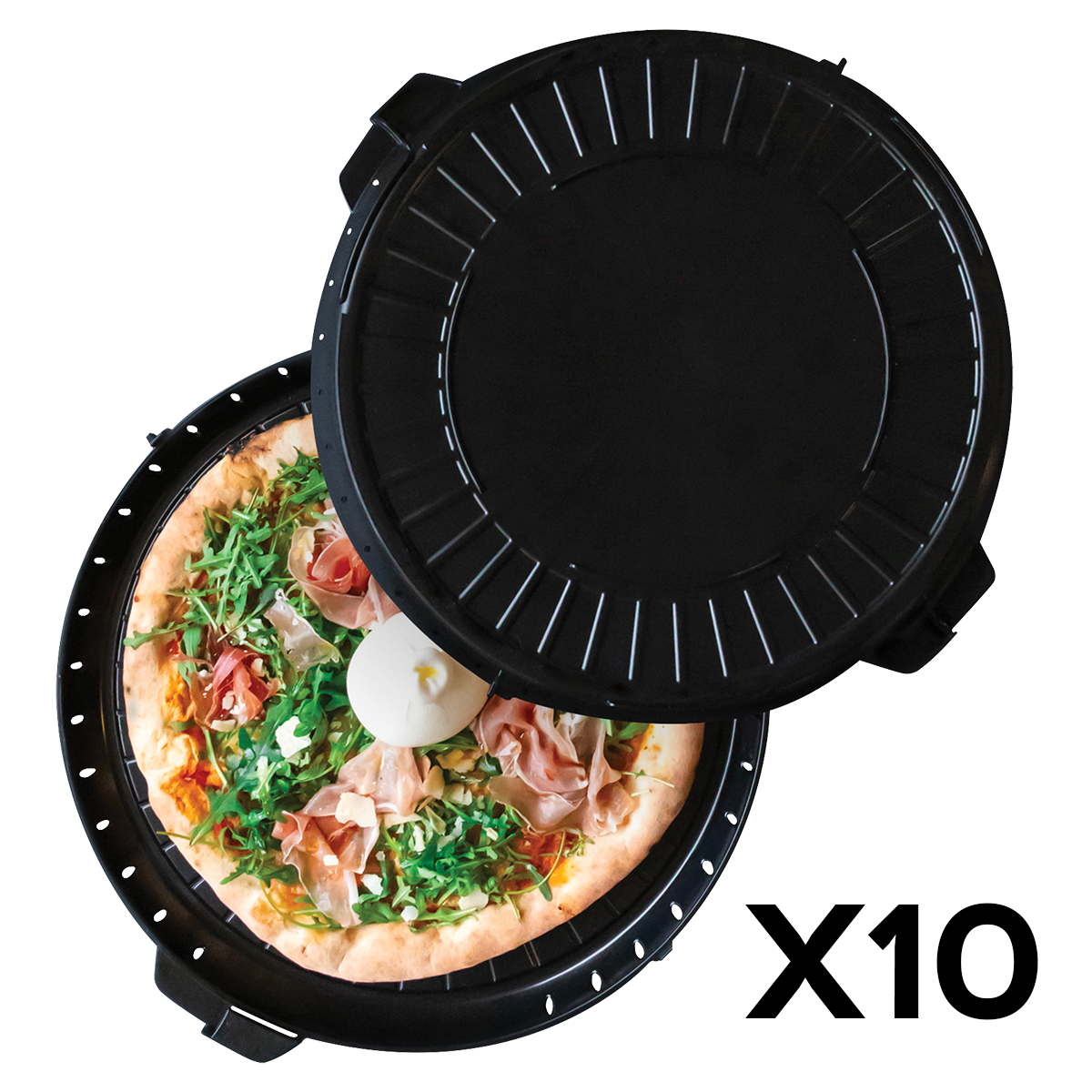 Boîtes rondes réutilisables L2G - Lot de 10 pour transport de pizzas