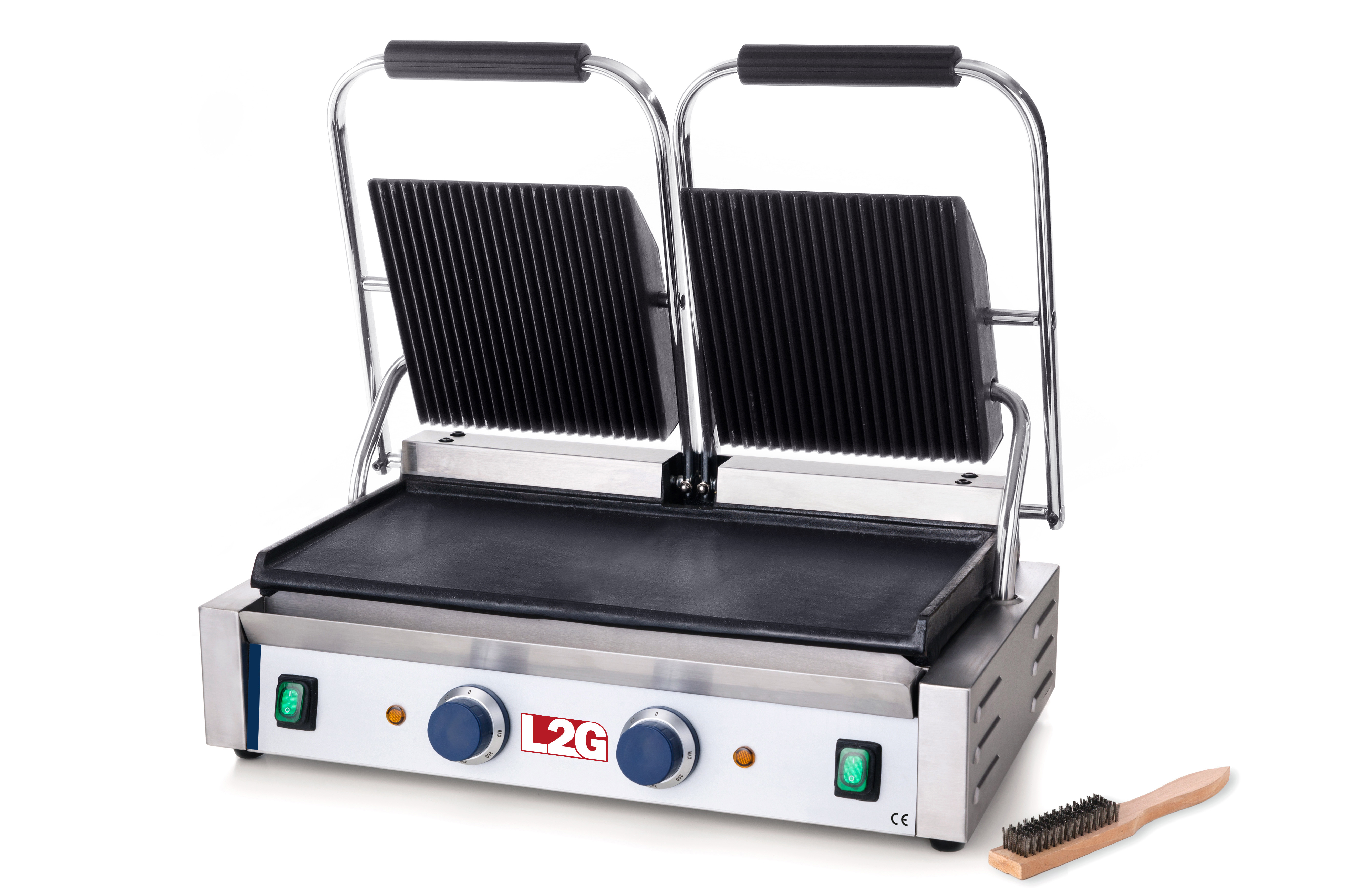 Grill Panini L2G Double - Plaque Rainurée Supérieure, Lisse Inférieure