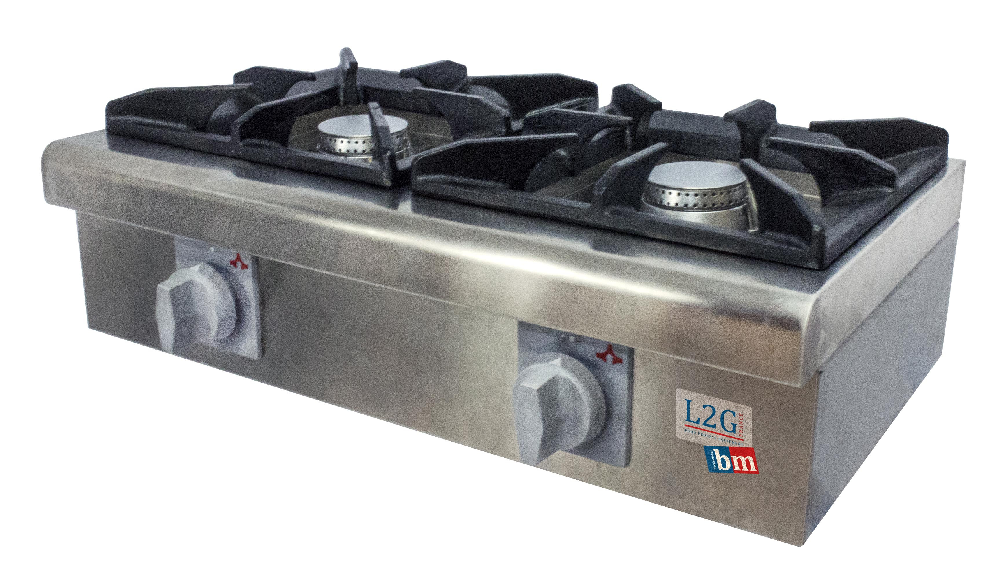 Réchaud gaz L2G 2 feux - 12 kW - Acier inoxydable professionnel