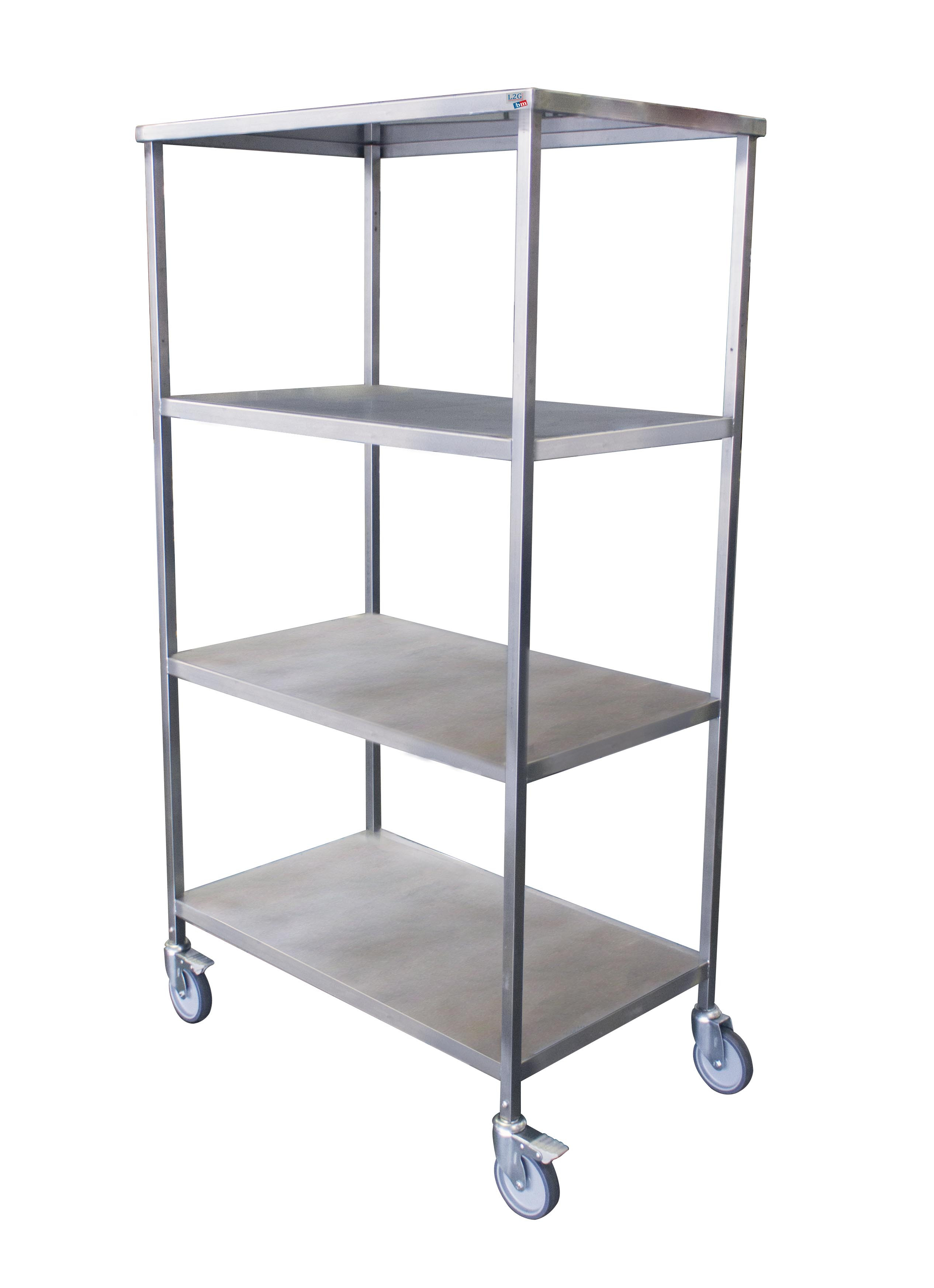 Étagère inox 4 niveaux L2G - Stockage professionnel mobile et robuste
