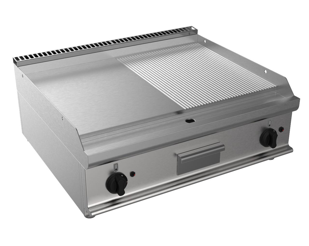 Plaque gaz professionnelle L2G : 1/2 lisse, 1/2 nervurée - 12 kW