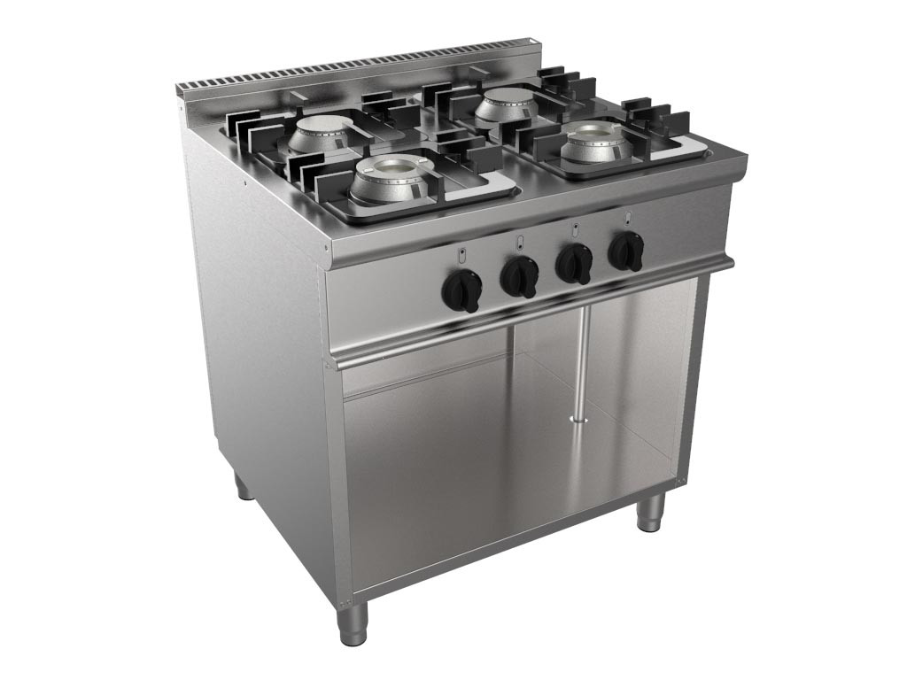 Fourneau gaz 4 brûleurs L2G sur meuble placard - 24 kW professionnel