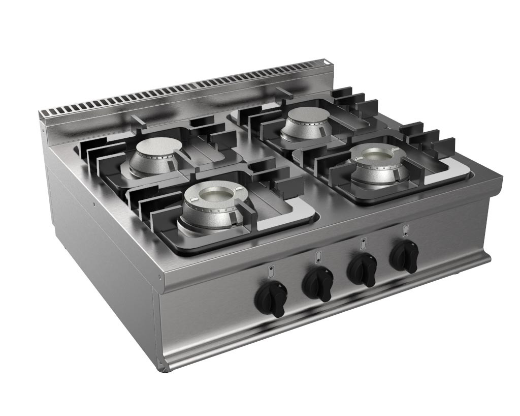 Fourneau gaz L2G 4 brûleurs inox 304 - Cuisinière pro 24 kW
