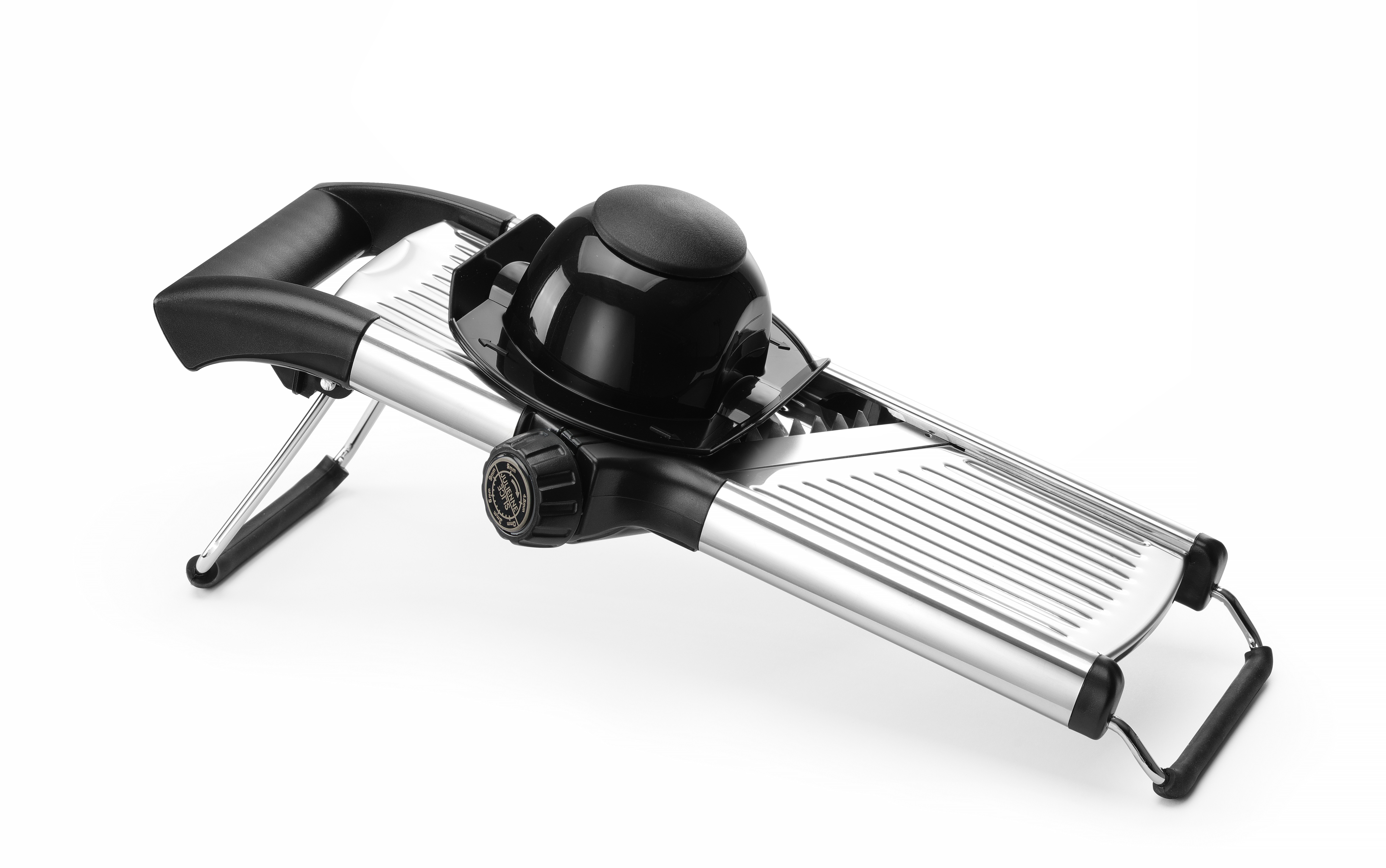 Mandoline L2G en inox avec poussoir et 3 blocs - Coupe professionnelle