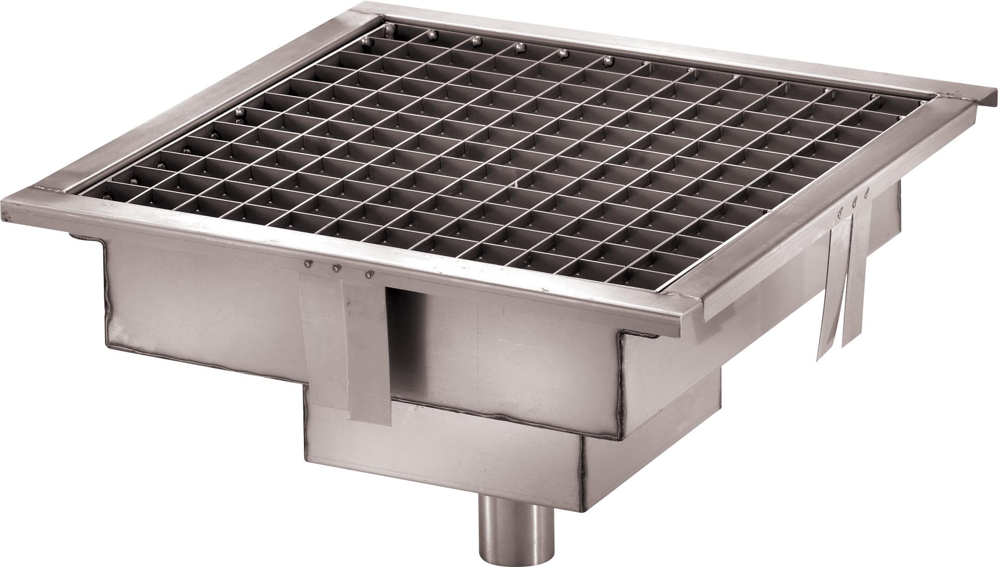 Caniveau inox L2G avec grille déchets amovible et siphon professionnel
