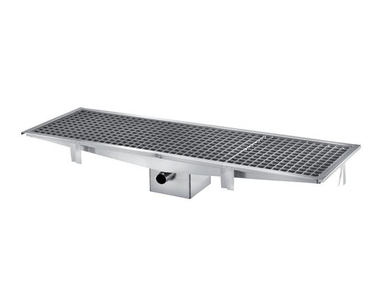 Caniveau inox L2G, grille à déchets amovible, siphon pour cuisine pro