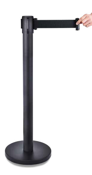 Poteau noir L2G avec sangle automatique - Contrôle des foules HORECA