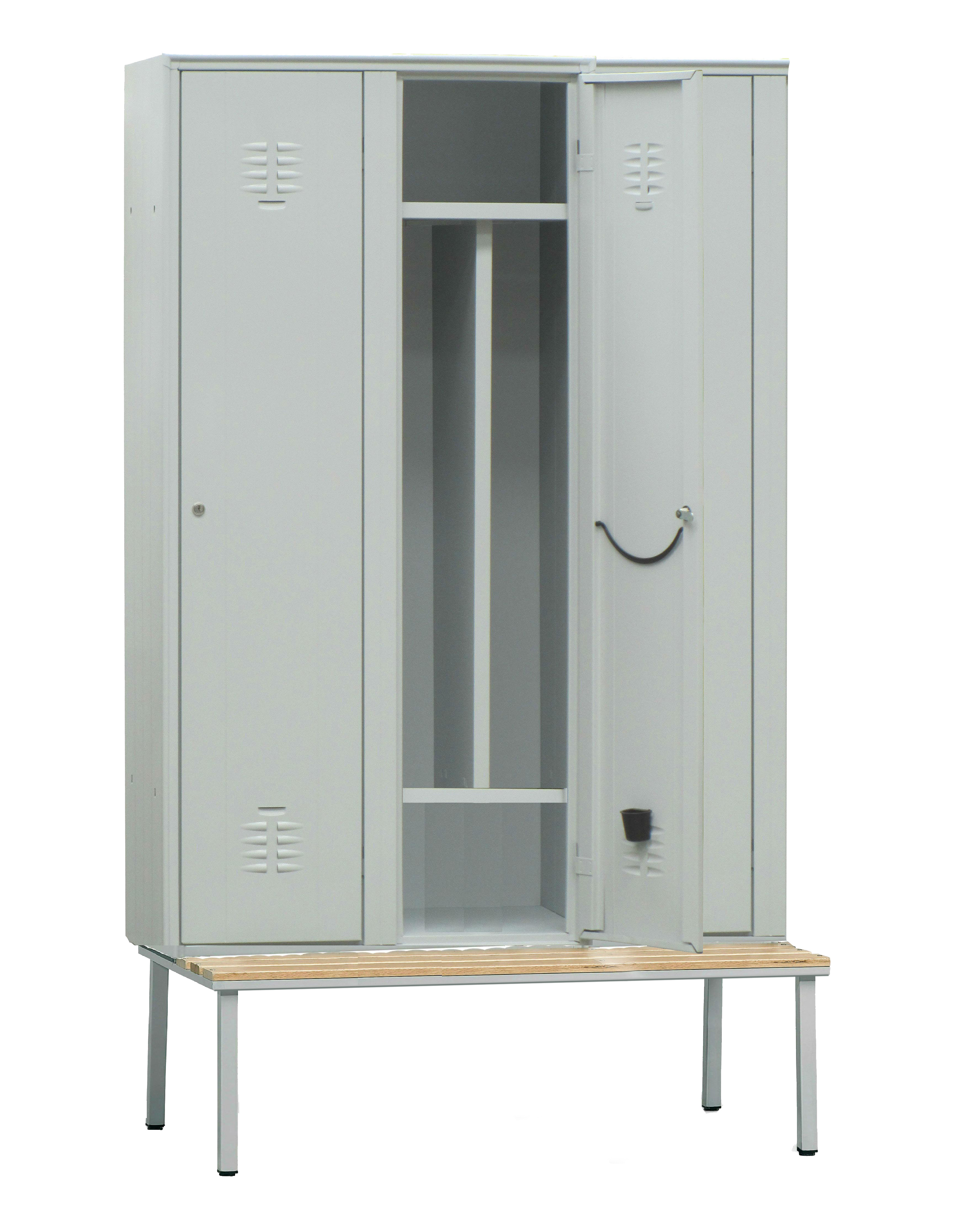 Vestiaire industrie L2G - Banc bois, 3 casiers, acier robuste
