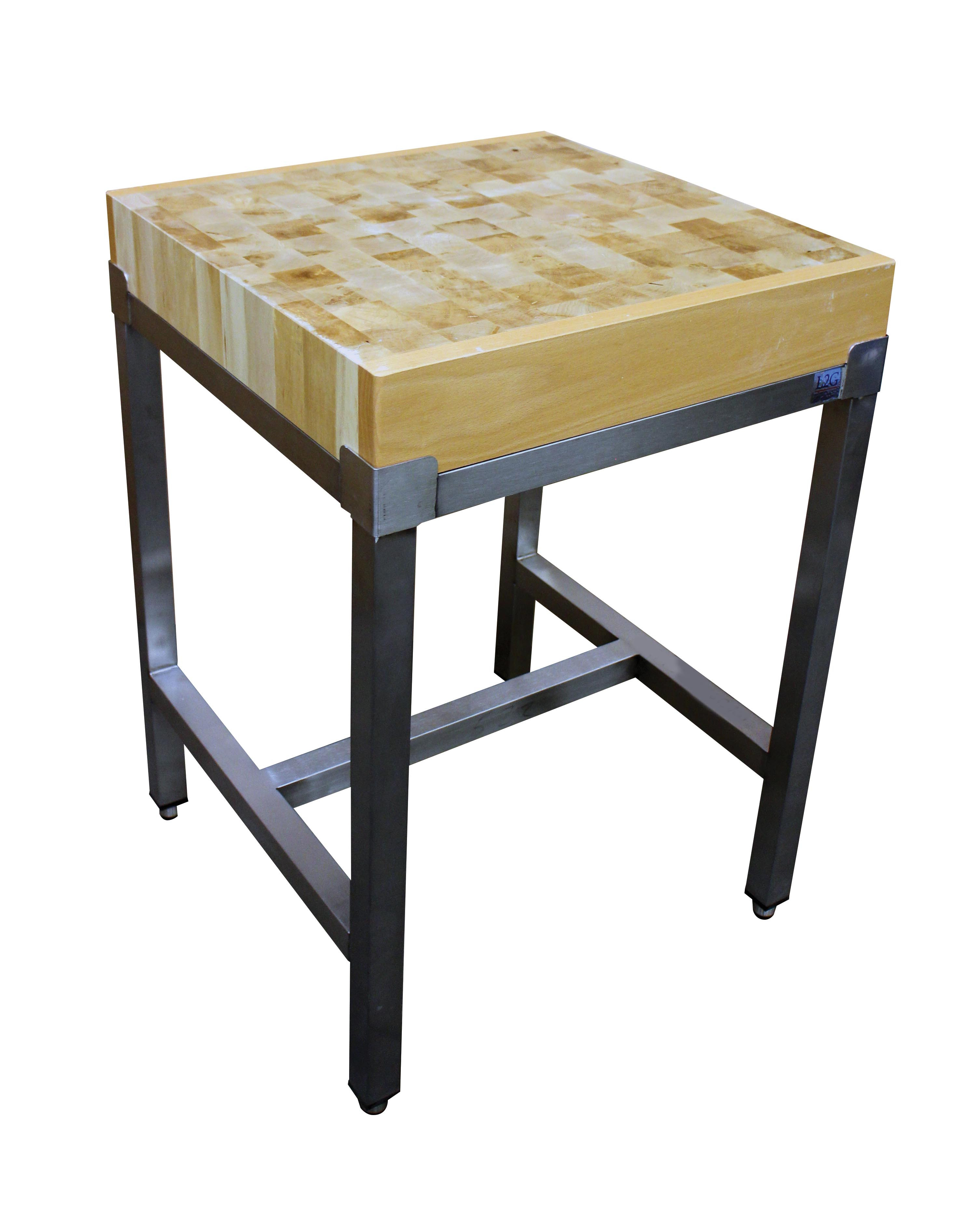 Billot bois L2G 600x600x150 mm sur piétement inox - Cuisine pro