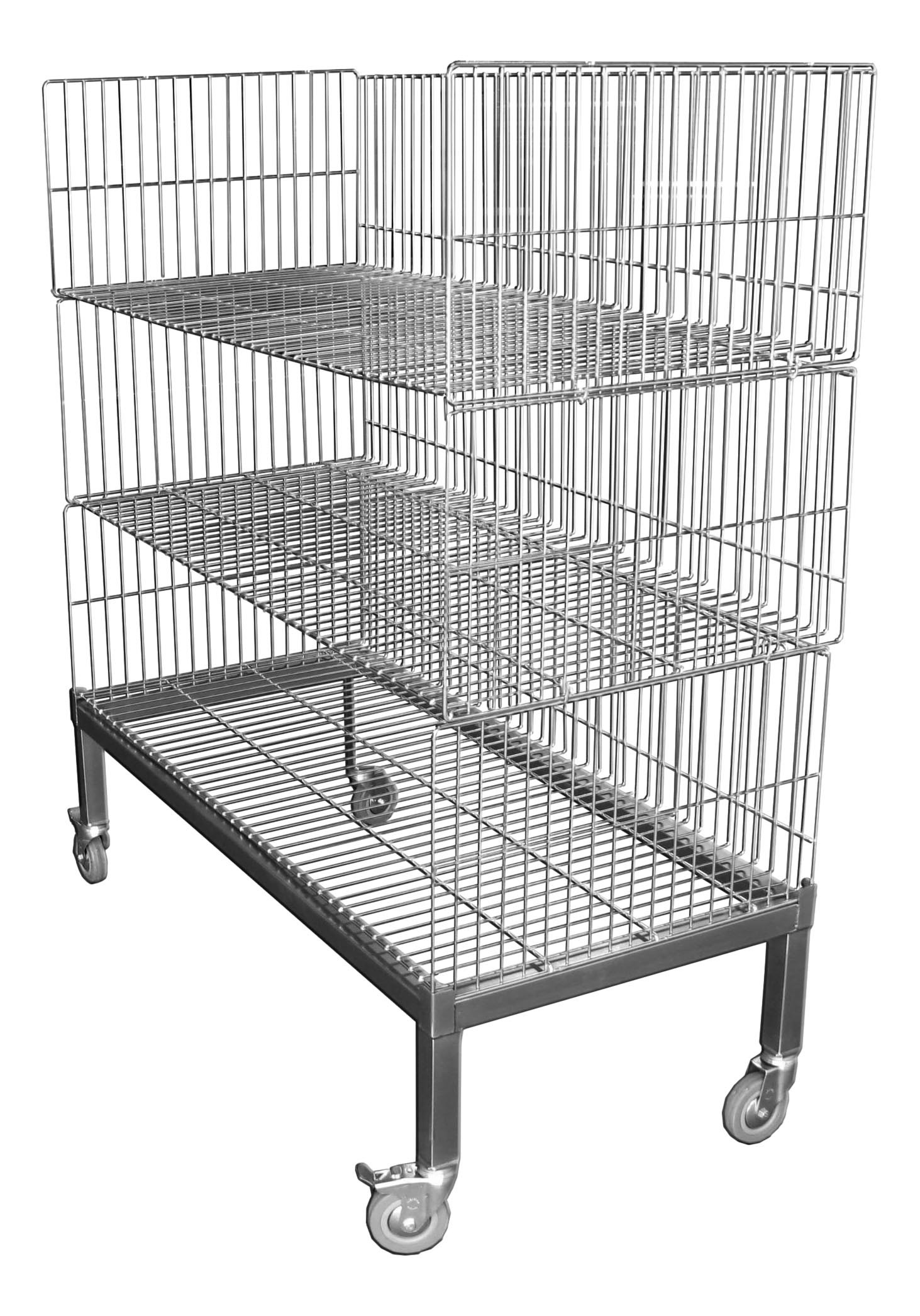 Chariot à barquettes 3 niveaux en inox 304 - Roulettes freinées L2G