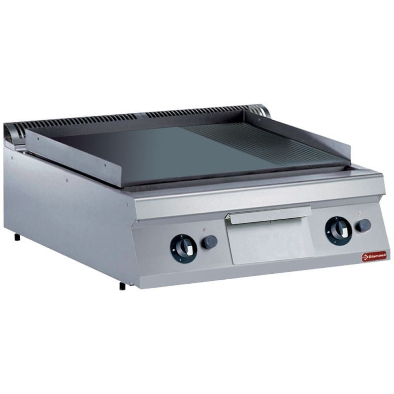 Plaque gaz professionnelle DIAMOND - 2/3 lisse, 1/3 rainurée - TOP
