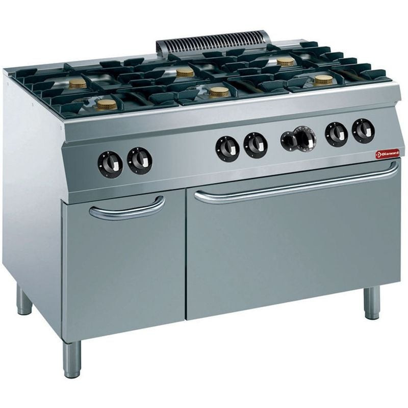 Fourneau gaz DIAMOND 6 brûleurs 5,5kW + four GN 2/1 - Professionnel