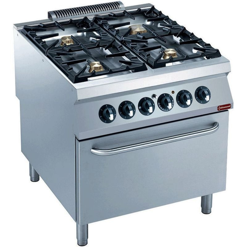 Fourneau gaz DIAMOND 4 brûleurs + four électrique GN 2/1 - Cuisine pro