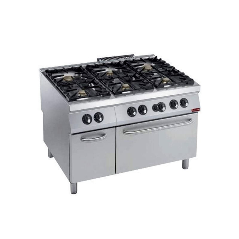 Fourneau DIAMOND 6 brûleurs (Power) + four gaz GN 2/1 - Équipement pro