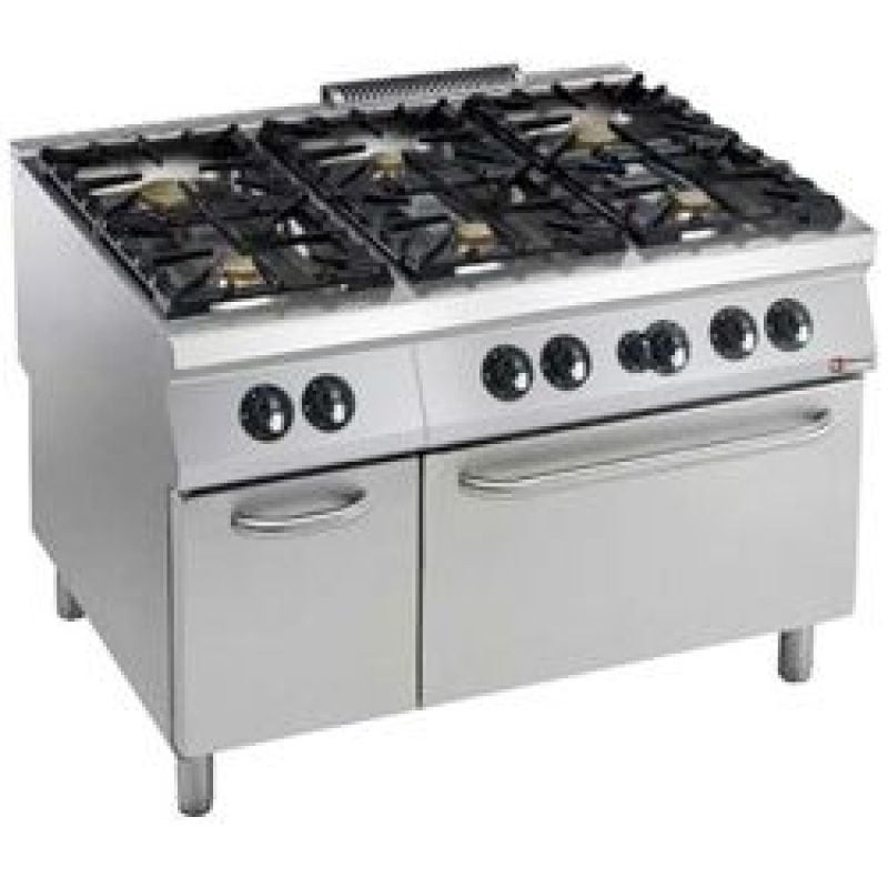 Fourneau DIAMOND 6 brûleurs (Power) + four gaz GN 2/1 - Équipement pro