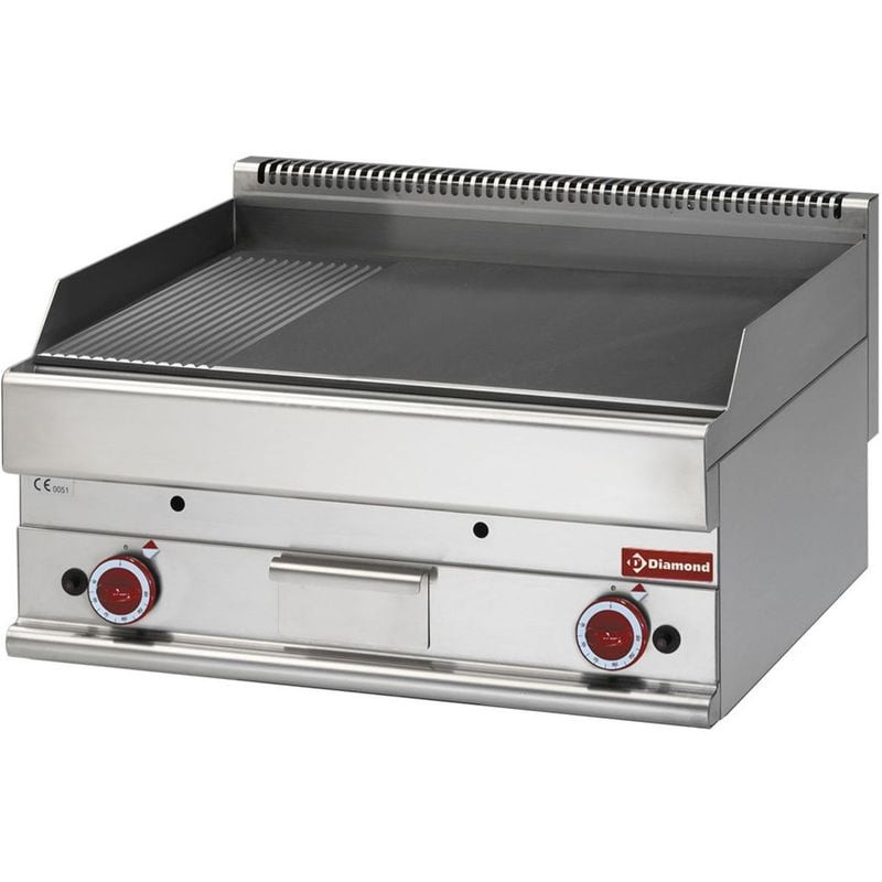 Plaque gaz DIAMOND 2/3 plate, 1/3 nervurée - Cuisson professionnelle