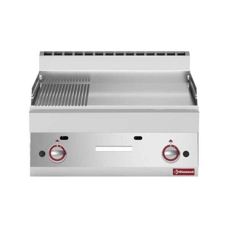 Plaque gaz DIAMOND 2/3 plate, 1/3 nervurée - Cuisson professionnelle