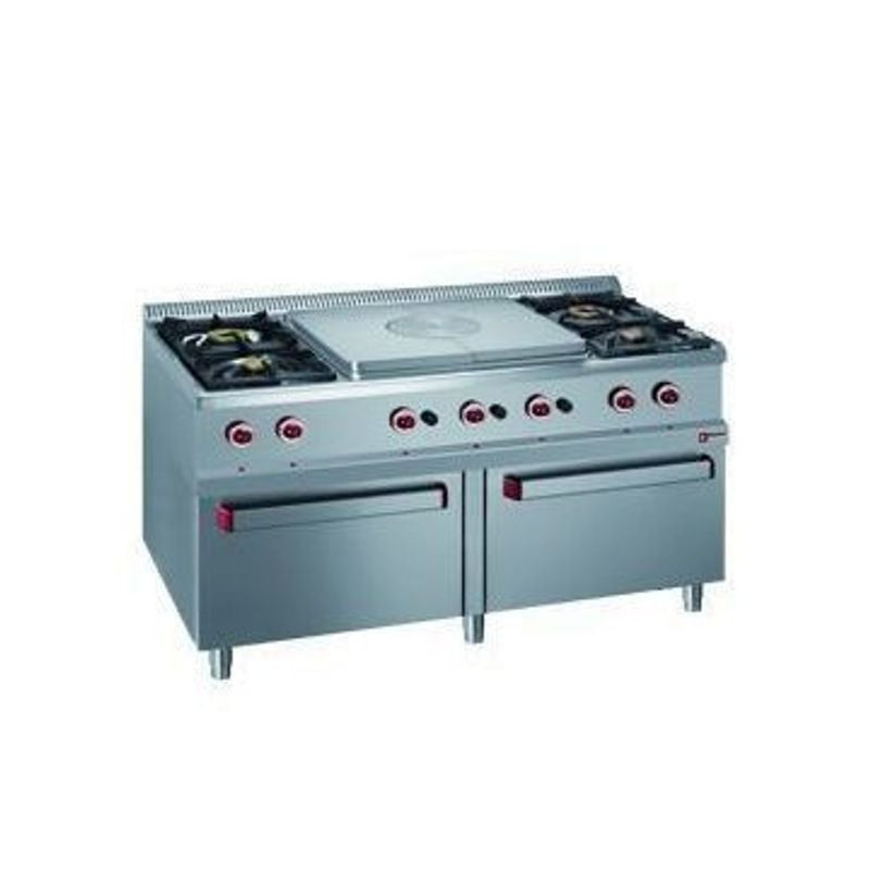 Fourneau gaz DIAMOND 4 feux + taque centrale + 2 fours professionnels