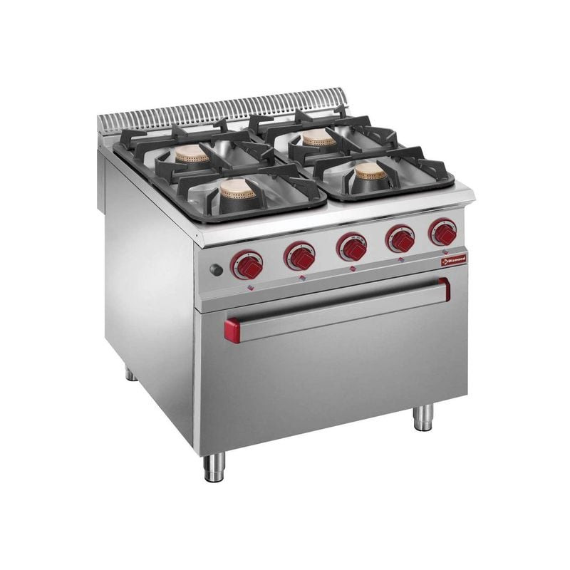 Fourneau DIAMOND 4 brûleurs avec four GN 2/1 - Professionnel