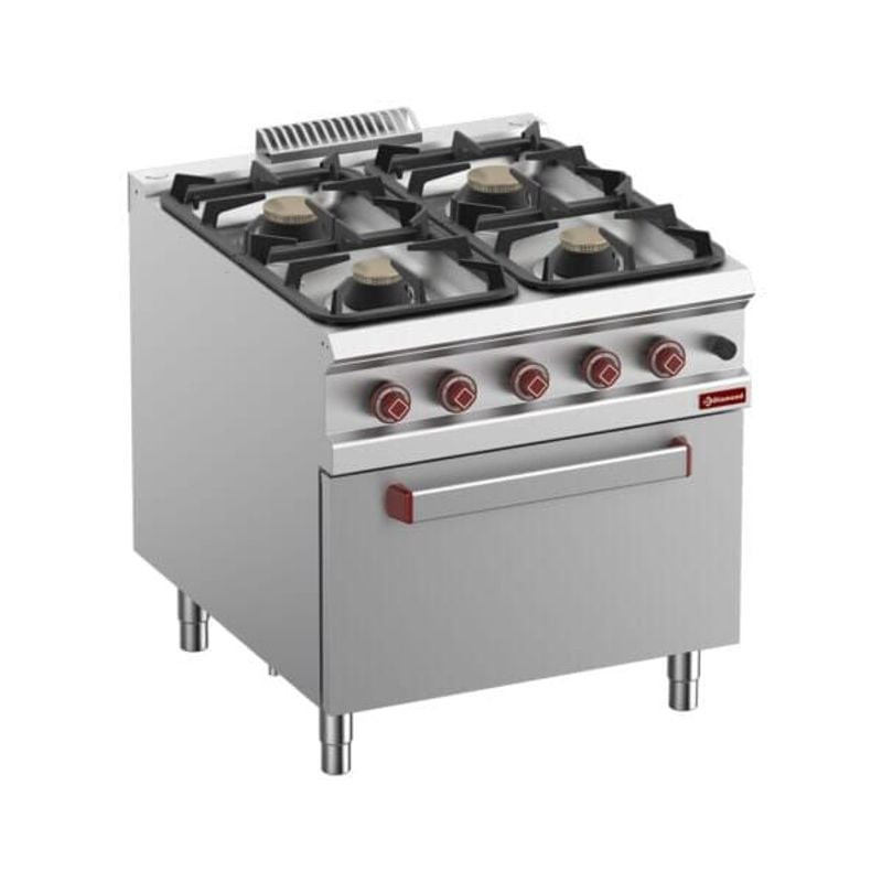 Fourneau DIAMOND 4 brûleurs avec four GN 2/1 - Professionnel