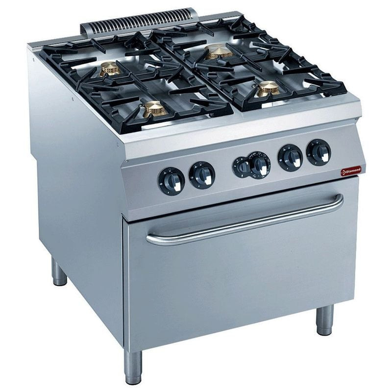 Fourneau professionnel DIAMOND 4 brûleurs et four gaz GN 2/1 - Cuisine