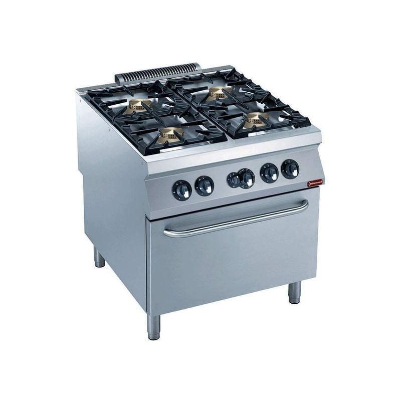 Fourneau gaz DIAMOND 4 brûleurs + four GN 2/1 POWERFUL - Cuisine pro
