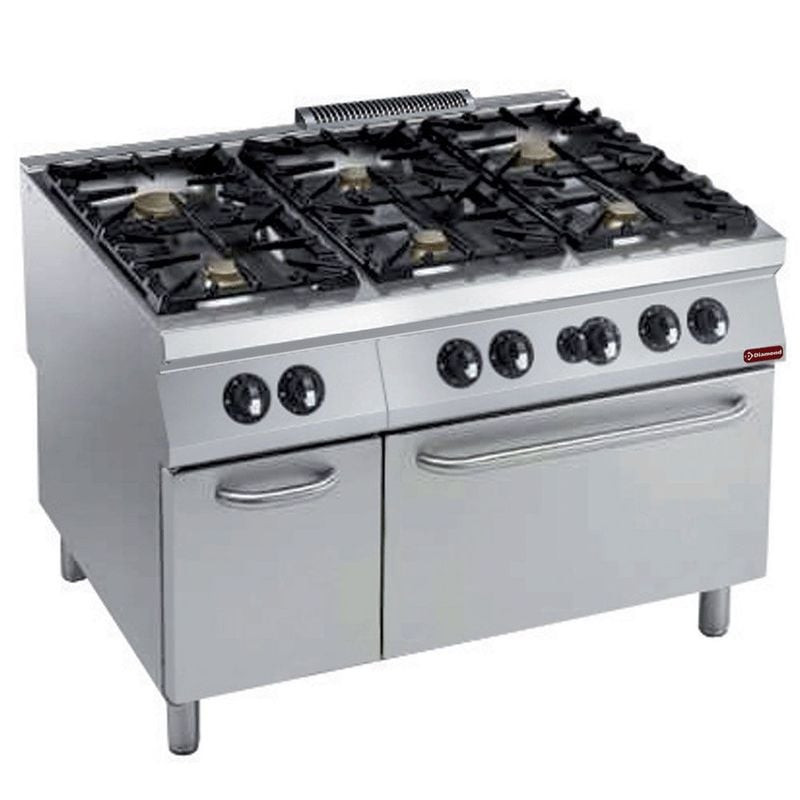 Cuisinière professionnelle DIAMOND 6 brûleurs + four gaz GN 2/1