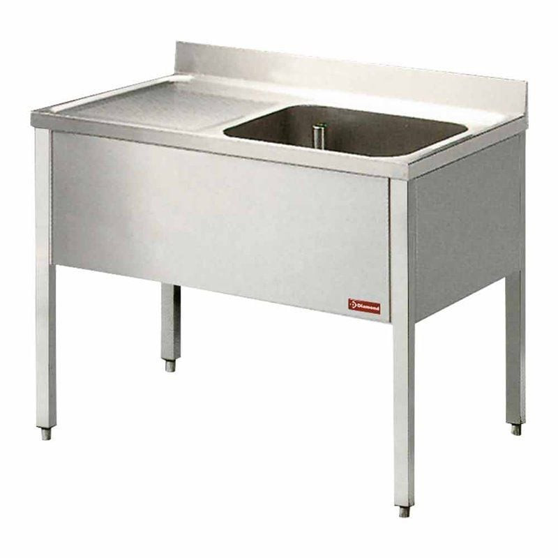 Évier HORECA DIAMOND 1 bac et égouttoir gauche avec piétement réglable