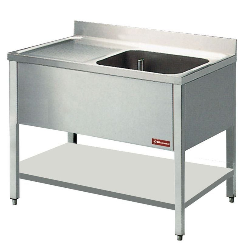 Évier professionnel DIAMOND 1 cuve 1 égouttoir - Inox 18/10