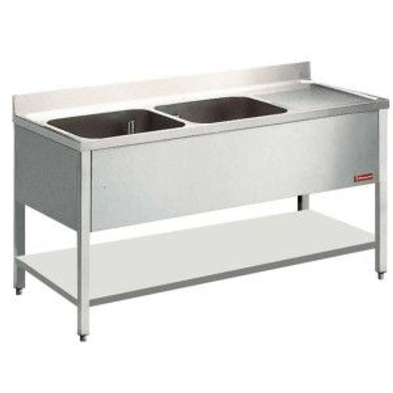 Évier professionnel DIAMOND 2 cuves + égouttoir - Inox 18/10