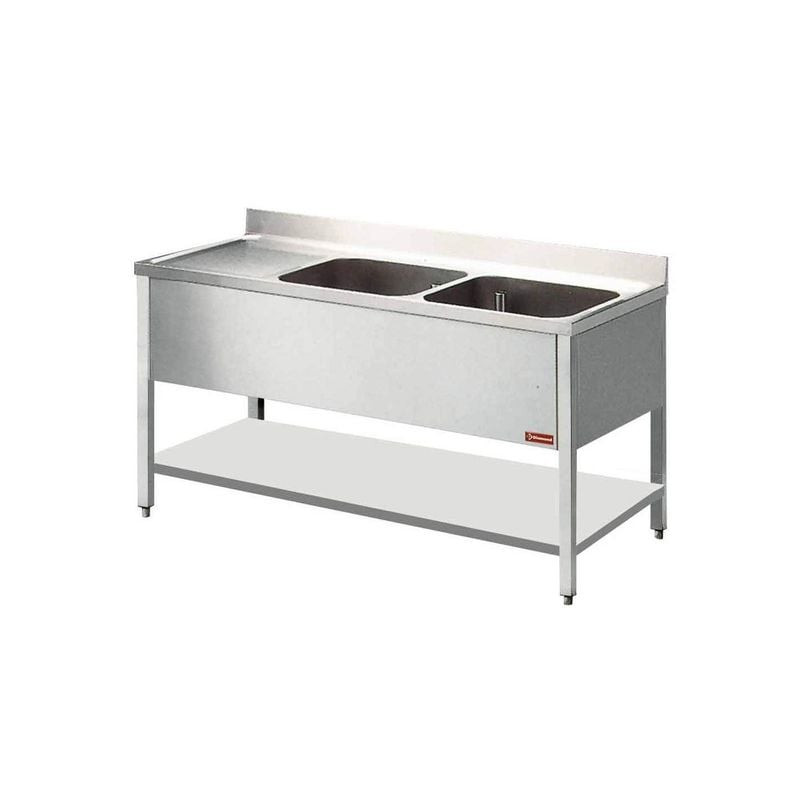 Plonge 2 cuves DIAMOND avec égouttoir - Inox 12/10 mm AISI 304
