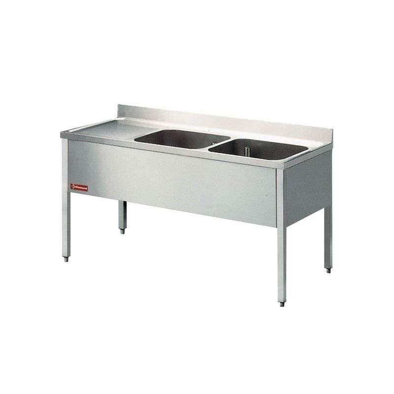 Évier 2 cuves et égouttoir gauche avec base - DIAMOND - Professionnel