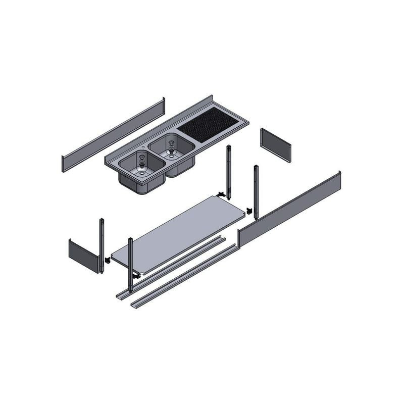 Évier 2 cuves et égouttoir gauche avec base - DIAMOND - Professionnel