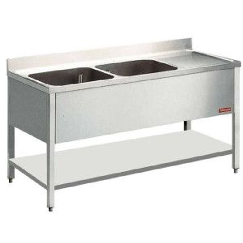 Évier professionnel 2 bacs DIAMOND avec égouttoir - Cuisine HORECA