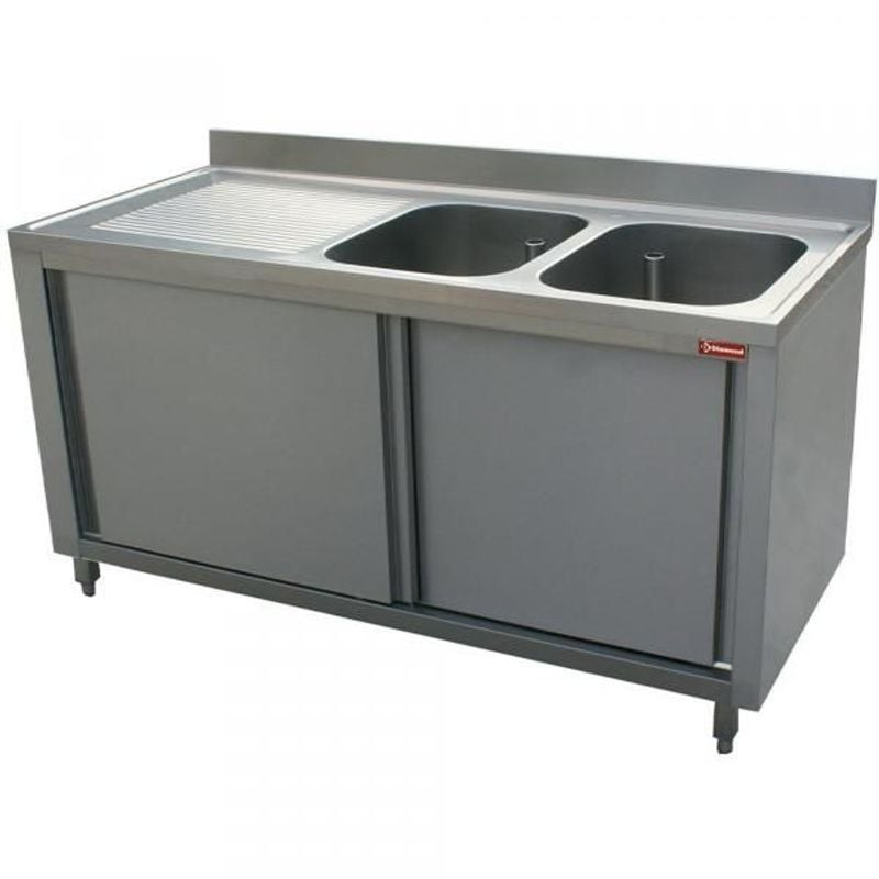 Évier 2 bacs 400x500xh275 avec égouttoir gauche et meuble DIAMOND