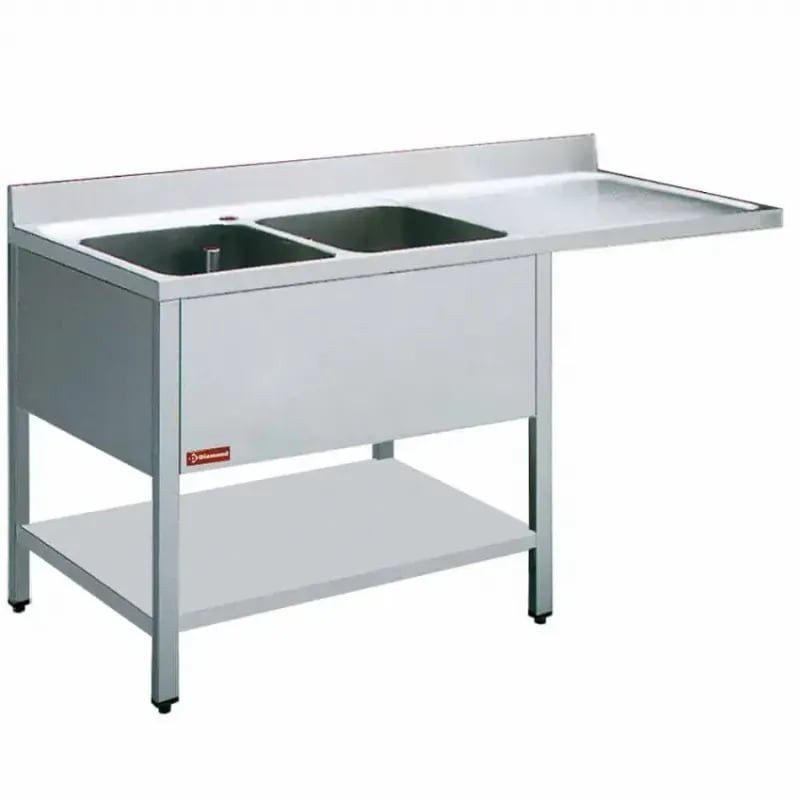 Évier professionnel DIAMOND 2 cuves + égouttoir - Cuisine HORECA