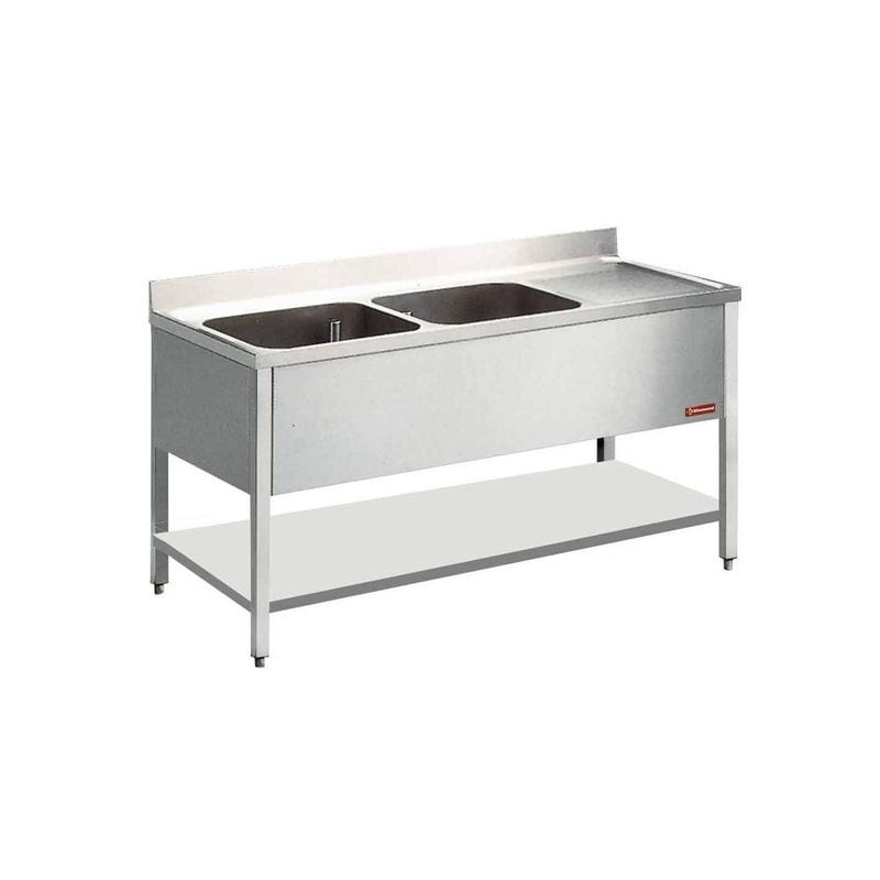 Évier 2 cuves et égouttoir DIAMOND - Acier inoxydable pour HORECA